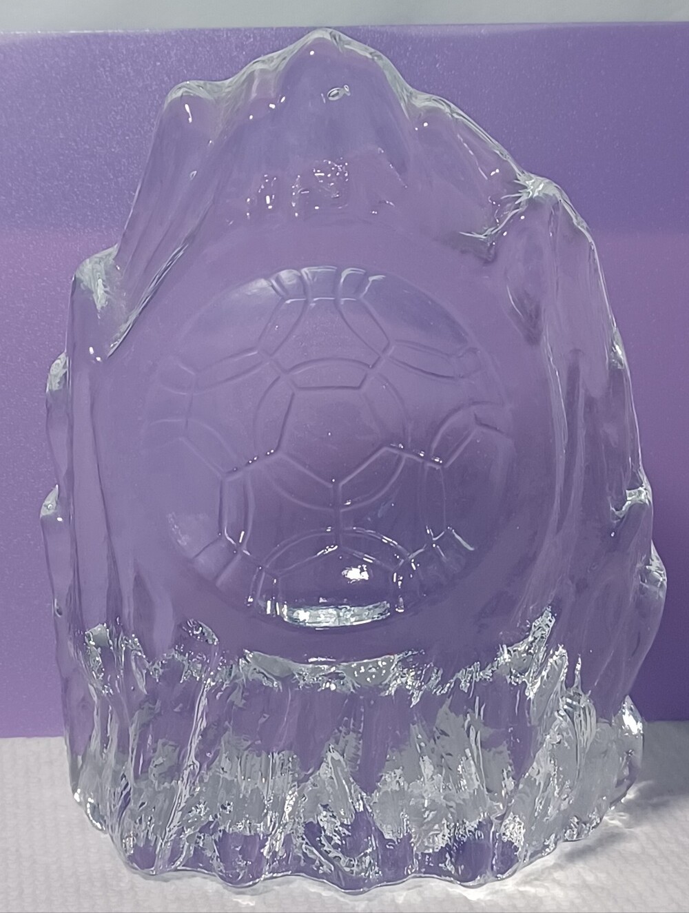 Soccer Ball Clear Crystal Glass Paperweight - in an Iceberg or Rocky Mountain